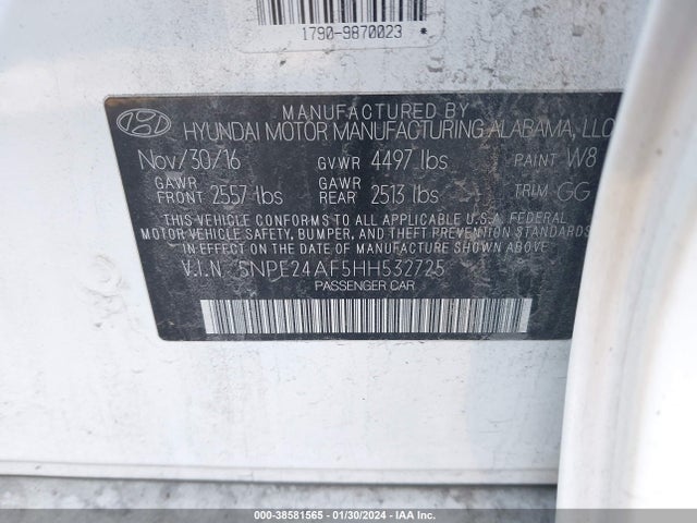 Hyundai SONATA 2017 5NPE24AF5HH532725 Image 9