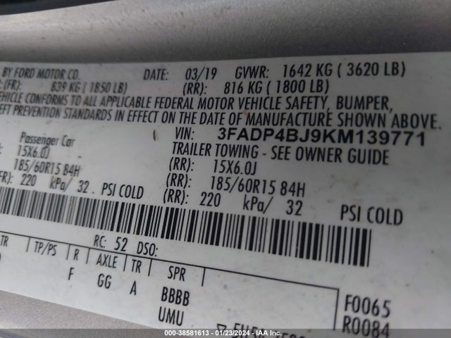 Ford FIESTA SE 2019 3FADP4BJ9KM139771 Image 9