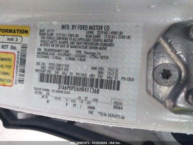 3FA6P0PU6HR411368 Ford Fusion Energi Se Luxury