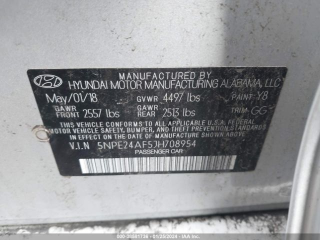 5NPE24AF5JH708954 Hyundai SONATA SE