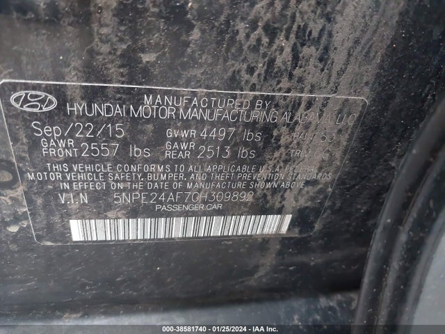 Hyundai SONATA SE 2016 5NPE24AF7GH309892 Image 9