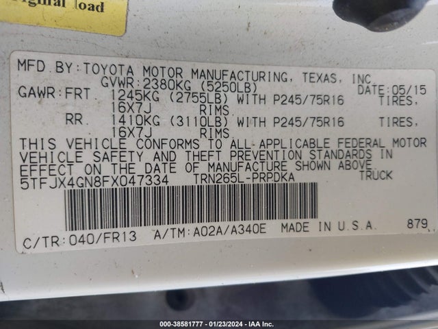 Toyota Tacoma Prerunner 2015 5TFJX4GN8FX047334 Image 9