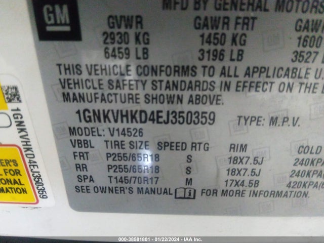 Chevrolet Traverse 2lt 2014 1GNKVHKD4EJ350359 Image 9