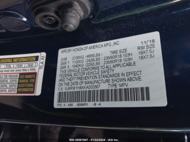 5J6RW1H8XKA000567 Honda Cr-v Ex-l