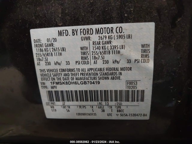 Ford EXPLORER XLT 2020 1FMSK8DH6LGB70419 Image 9