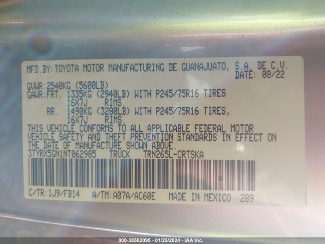Toyota Tacoma Sr 2022 3TYRX5GN1NT062985 Image 9