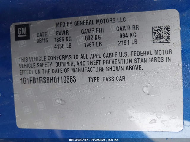 Chevrolet Camaro 1lt 2017 1G1FB1RS8H0119563 Image 9