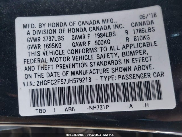 Honda Civic Lx 2018 2HGFC2F57JH579213 Image 9