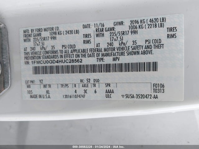 Ford ESCAPE SE 2017 1FMCU0GD4HUC28562 Image 9