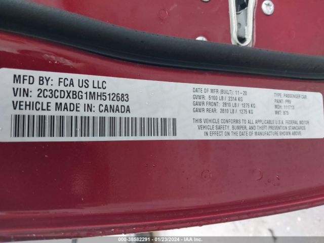 2C3CDXBG1MH512683 Dodge Charger Sxt Rwd