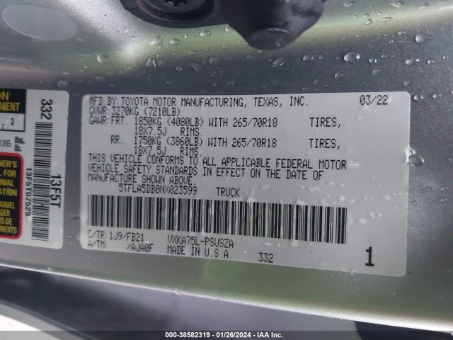 Toyota Tundra Sr5 2022 5TFLA5DB0NX023599 Image 9