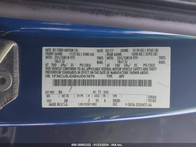 Ford Escape Titanium 2017 1FMCU9JD0HUD01679 Image 9