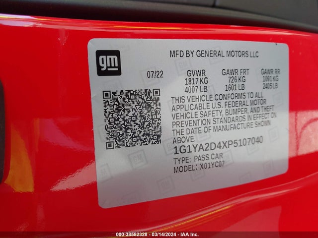 Chevrolet Corvette Stingray Rwd  1lt 2023 1G1YA2D4XP5107040 Image 9