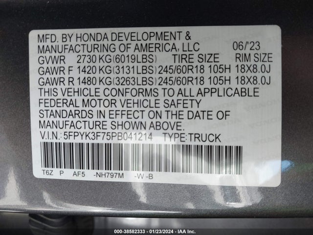 Honda Ridgeline Rtl-e 2023 5FPYK3F75PB041214 Image 9