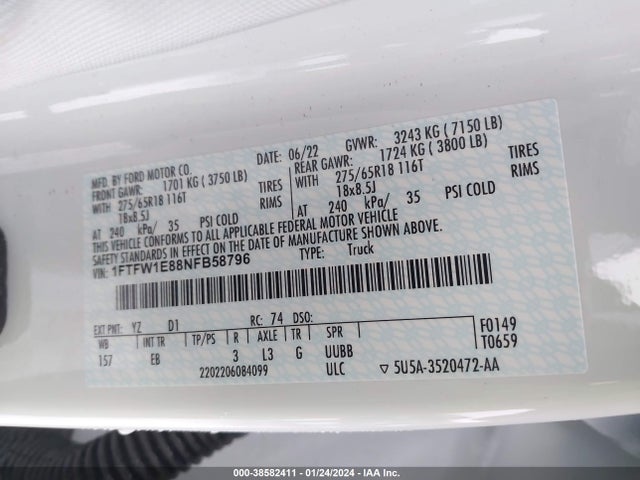 Ford F-150 Lariat 2022 1FTFW1E88NFB58796 Image 9