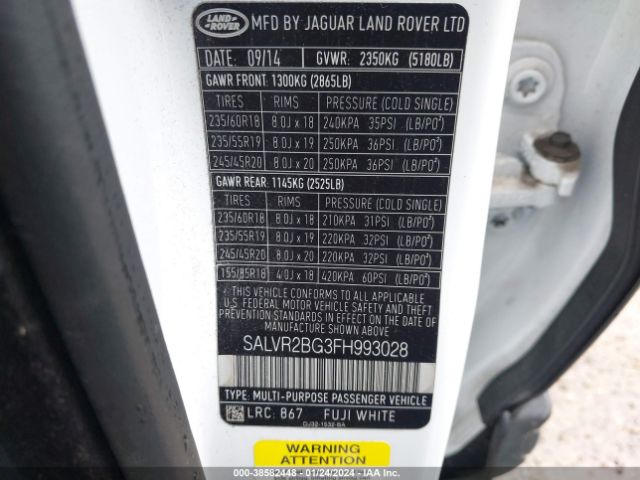SALVR2BG3FH993028 Land Rover Range Rover Evoque Pure