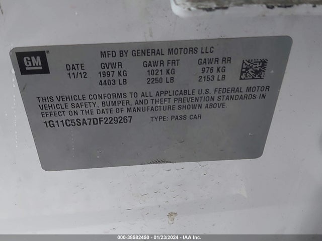 2013 CHEVROLET MALIBU 1LT VIN: 1G11C5SA7DF229267