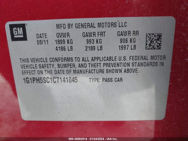 2012 CHEVROLET CRUZE LTZ VIN: 1G1PH5SC1C7141045