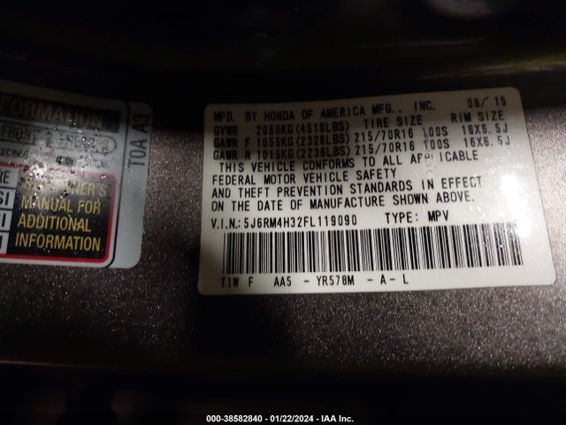 Honda CR-V LX 2015 5J6RM4H32FL119090 Image 9
