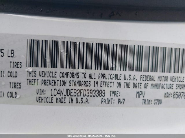 Продажа на аукционе авто 2015 Jeep Compass Latitude, vin: 1C4NJDEB2FD393389, номер лота: 38582903
