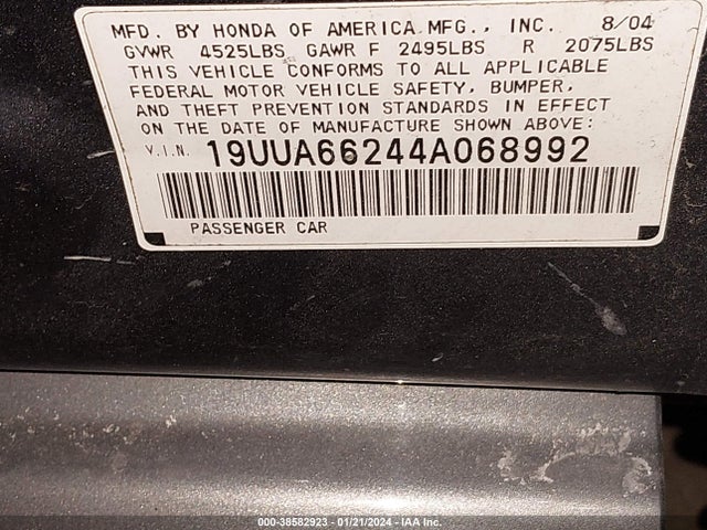 2004 ACURA TL VIN: 19UUA66244A068992
