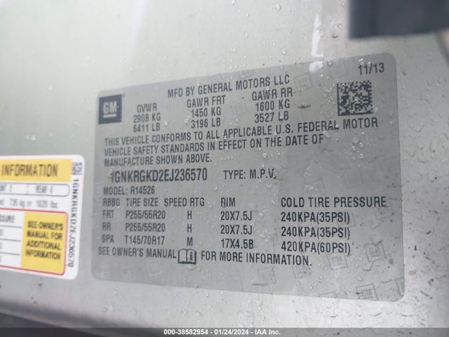 Chevrolet Traverse 1lt 2014 1GNKRGKD2EJ236570 Image 9