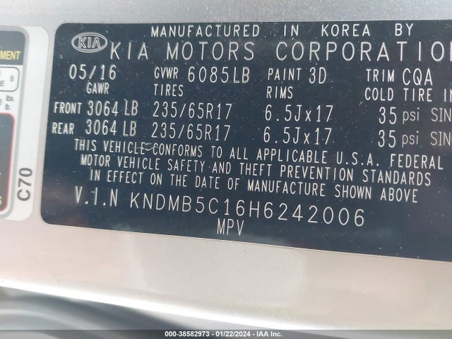KIA SEDONA LX 2017 KNDMB5C16H6242006 Image 9