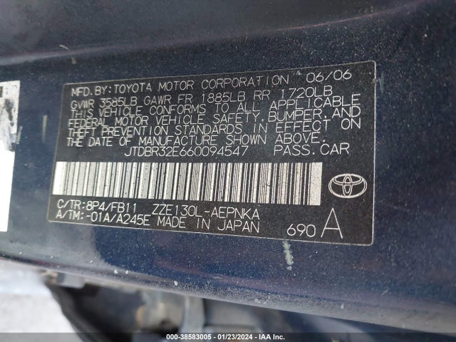 2006 TOYOTA COROLLA LE VIN: JTDBR32E660094547