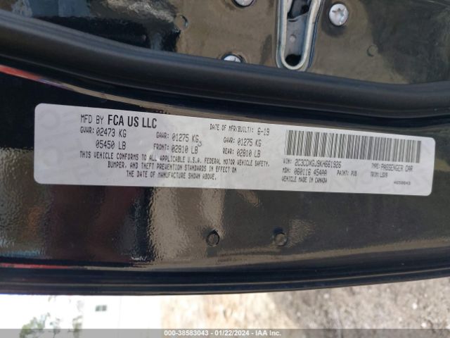 2C3CDXGJ9KH661926 Dodge Charger Scat Pack Rwd