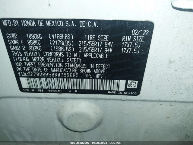 Honda Hr-v Awd Ex 2022 3CZRU6H58NM759685 Image 9