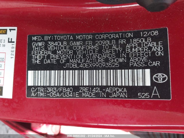 2009 TOYOTA COROLLA LE VIN: JTDBL40EX99093525