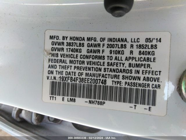 19XFB4F38EE200748 Honda CIVIC HYBRID