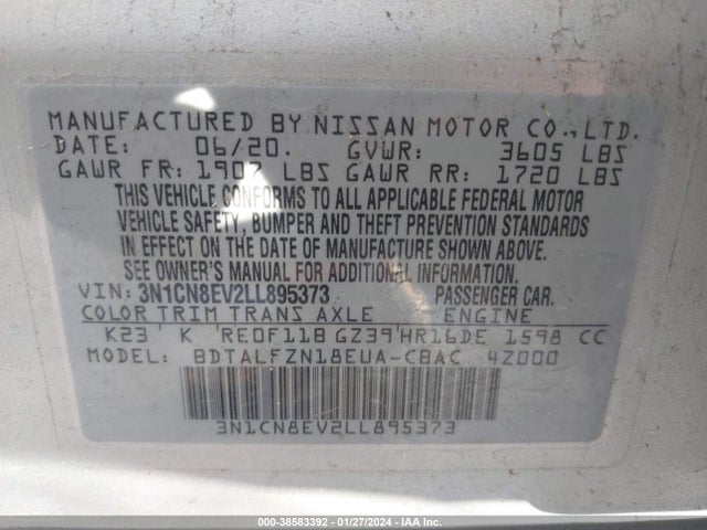 Nissan Versa Sv Xtronic Cvt 2020 3N1CN8EV2LL895373 Image 9