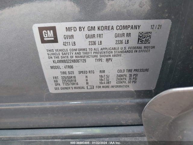 KL4MMBS22NB087129 Buick Encore Gx Fwd Preferred
