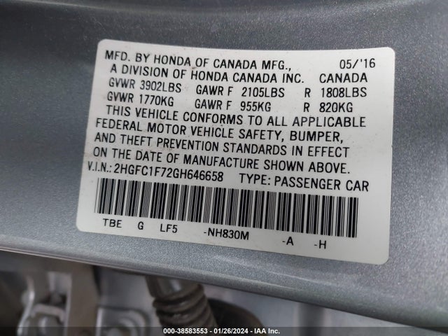 Honda Civic Ex-l 2016 2HGFC1F72GH646658 Image 9