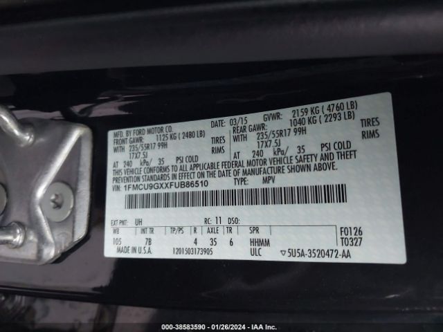 1FMCU9GXXFUB86510 Ford ESCAPE SE