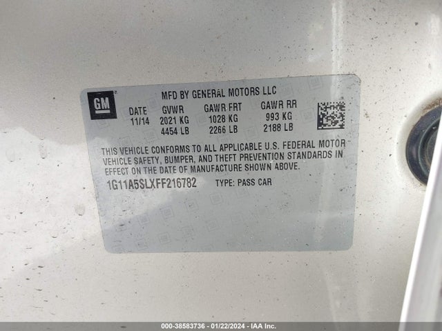 Chevrolet Malibu 1fl 2015 1G11A5SLXFF216782 Image 9
