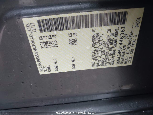 2014 NISSAN MAXIMA 3.5 S VIN: 1N4AA5AP5EC446361