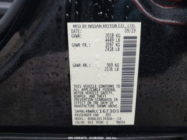 Nissan Altima S Intelligent Awd 2020 1N4BL4BW8LC167305 Image 9