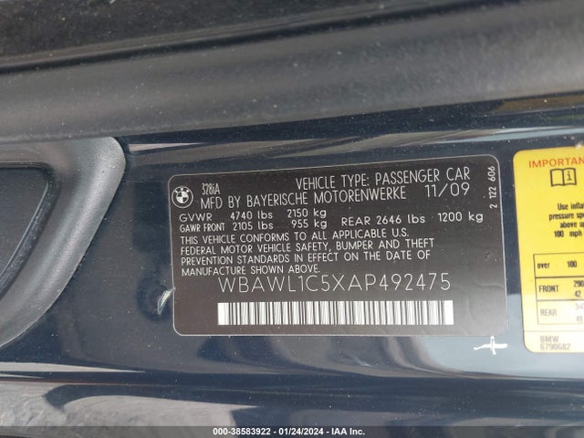 2010 BMW 328I VIN: WBAWL1C5XAP492475
