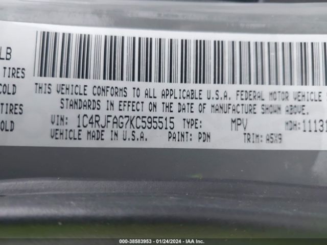 1C4RJFAG7KC595515 Jeep Grand Cherokee Upland 4x4