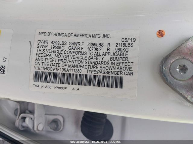 1HGCV1F10KA111280 Honda ACCORD LX