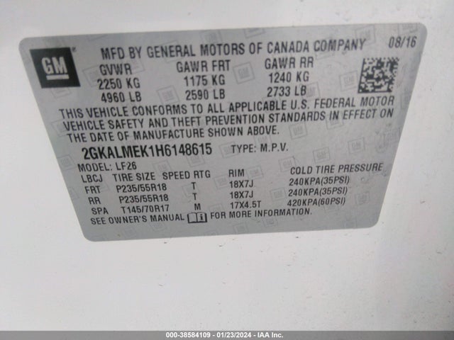 GMC Terrain Sle-1 2017 2GKALMEK1H6148615 Image 9