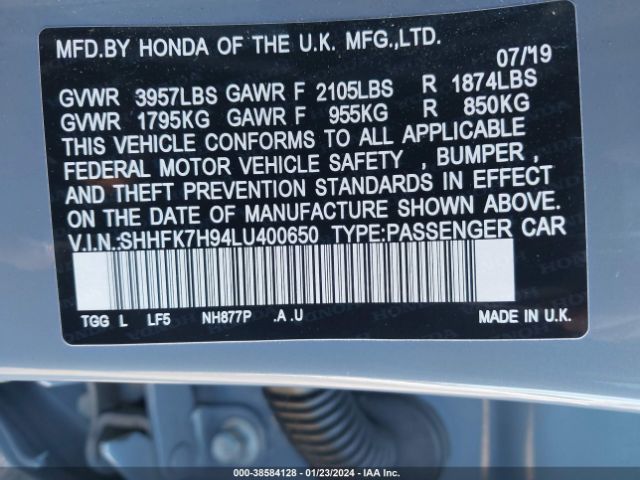 SHHFK7H94LU400650 Honda Civic Sport Touring