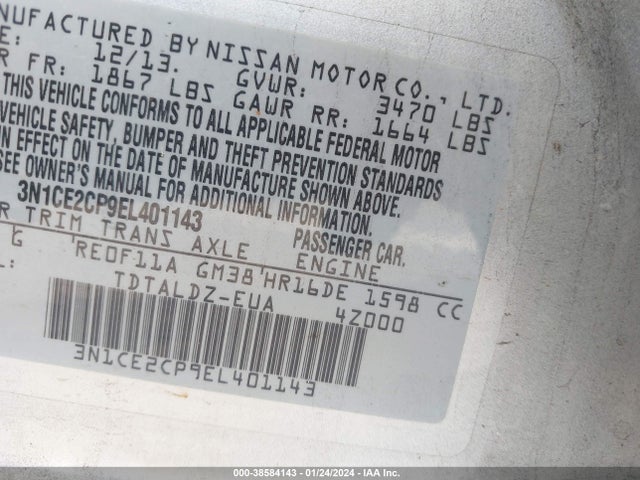 Nissan Versa Note S (sr)/s Plus/sv 2014 3N1CE2CP9EL401143 Image 9