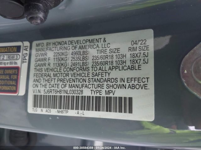 5J6RT6H81NL030328 Honda Cr-v Hybrid Ex-l