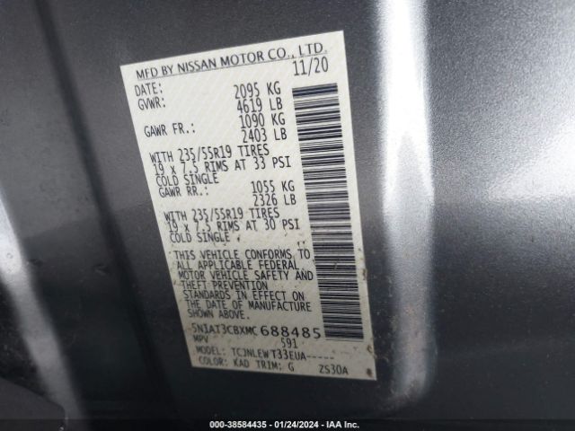 5N1AT3CBXMC688485 Nissan Rogue Sl Intelligent Awd