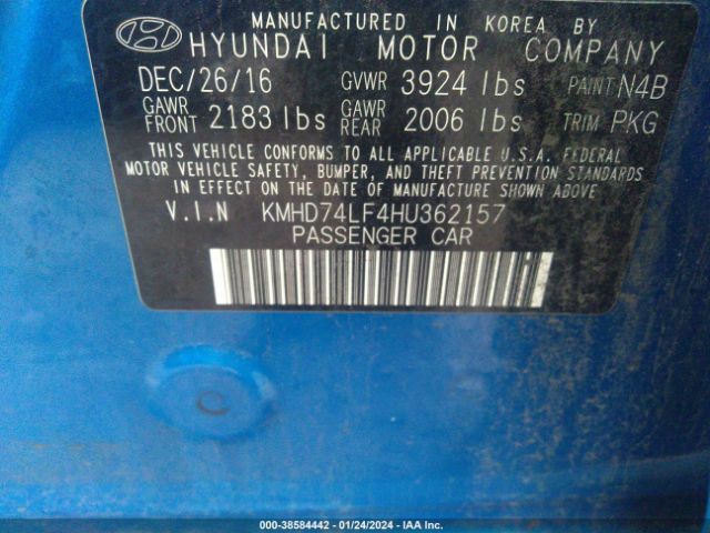 KMHD74LF4HU362157 Hyundai ELANTRA SE