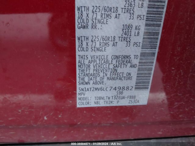 5N1AT2MV6LC749882 Nissan Rogue Sv Intelligent Awd