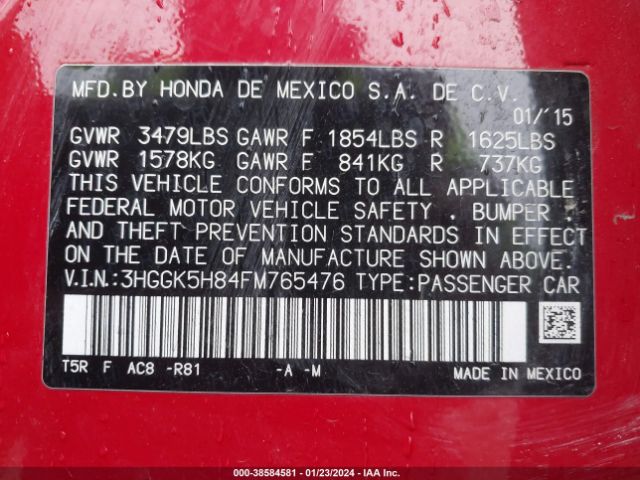 3HGGK5H84FM765476 Honda Fit Ex/ex-l